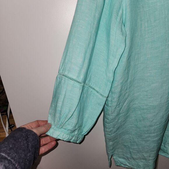 Joie 100% Linen 3/4 Sleeve V-Neck Aqua Pullover Womens Top Blouse Small Coastal - Picture 2 of 14